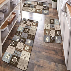 Coffee Print Kitchen Mat Anti Slip Polyester Carpet