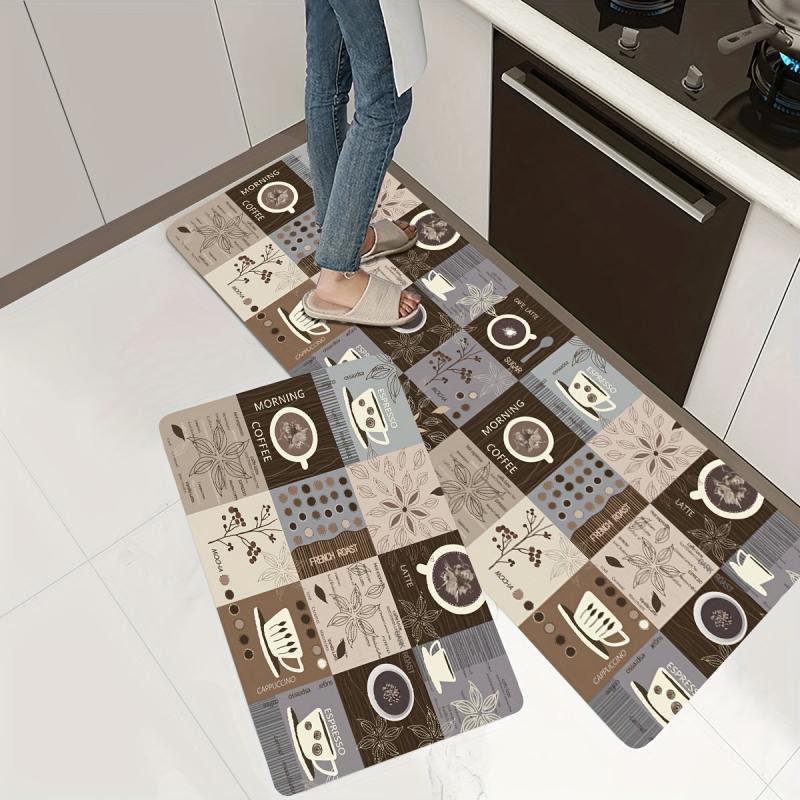 Coffee Print Kitchen Mat Anti Slip Polyester Carpet