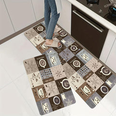 Coffee Print Kitchen Mat Anti Slip Polyester Carpet