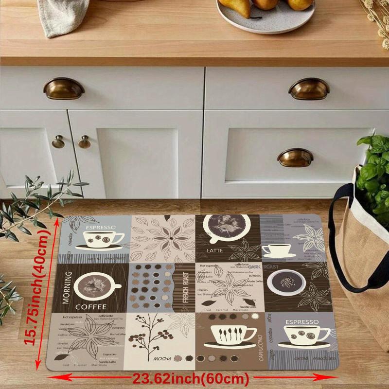Coffee Print Kitchen Mat Anti Slip Polyester Carpet