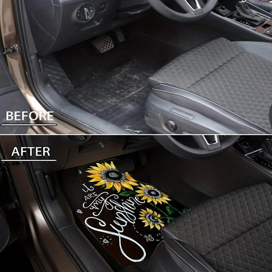 4pcs Sunflower Bouquet Car Floor Mat All-weather Car Mat