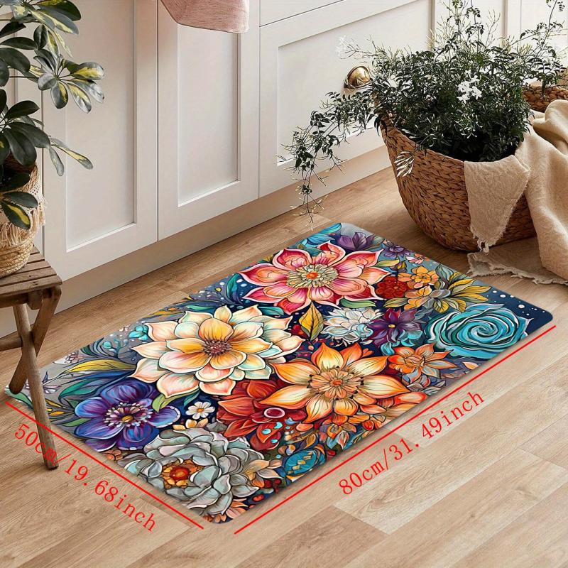 Boho Watercolor Floral Kitchen Strip Mat Anti Slip Soft Carpet