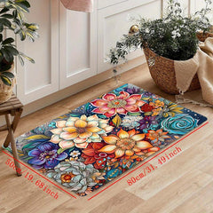 Boho Watercolor Floral Kitchen Strip Mat Anti Slip Soft Carpet