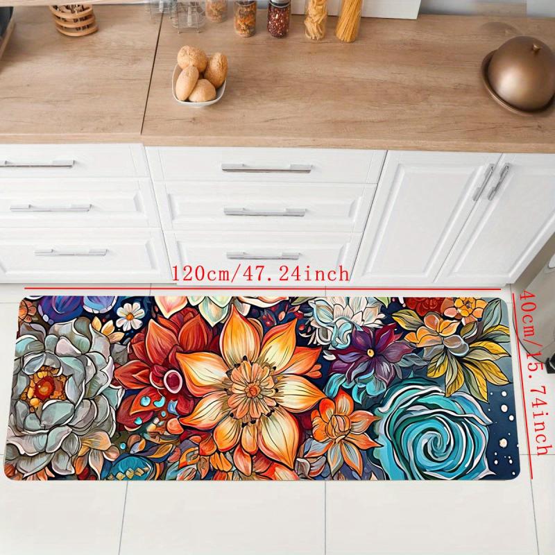 Boho Watercolor Floral Kitchen Strip Mat Anti Slip Soft Carpet