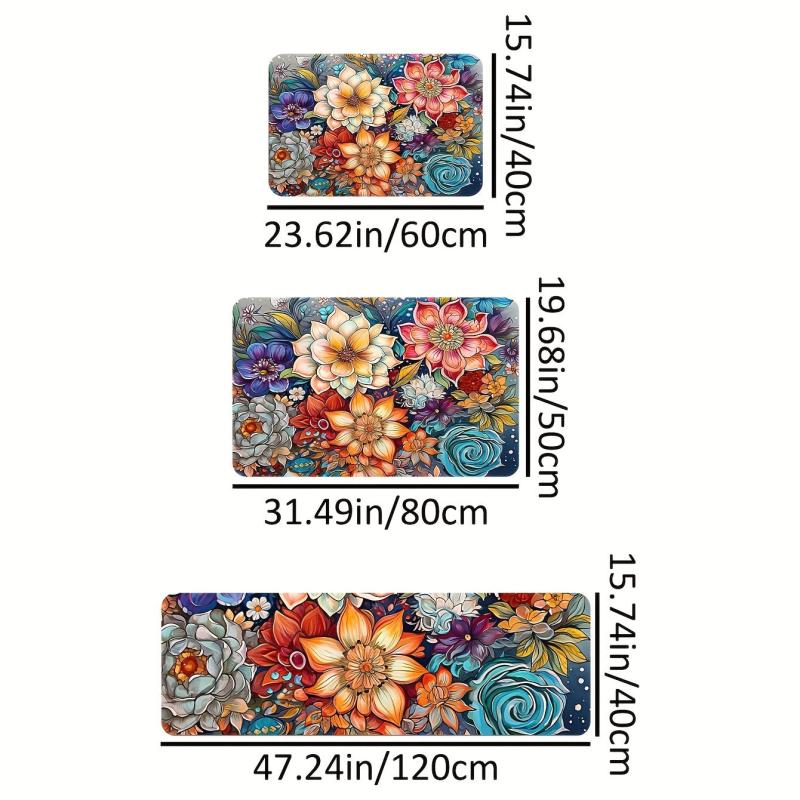 Boho Watercolor Floral Kitchen Strip Mat Anti Slip Soft Carpet