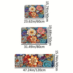 Boho Watercolor Floral Kitchen Strip Mat Anti Slip Soft Carpet