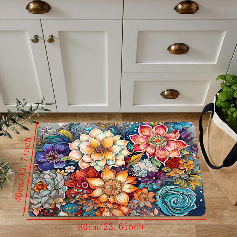Boho Watercolor Floral Kitchen Strip Mat Anti Slip Soft Carpet