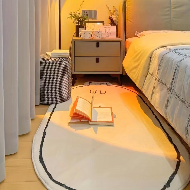 Cartoon Cat Bedroom Rug Non Slip Machine Washable Polyester Floor Carpet