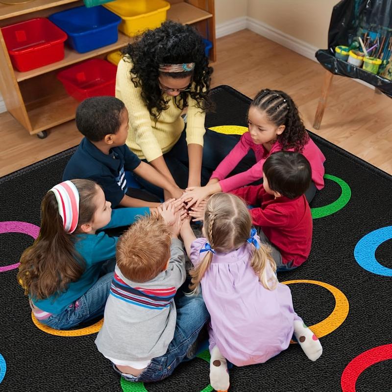 Colorful Circles Seating Classroom Carpet with 24 Seats