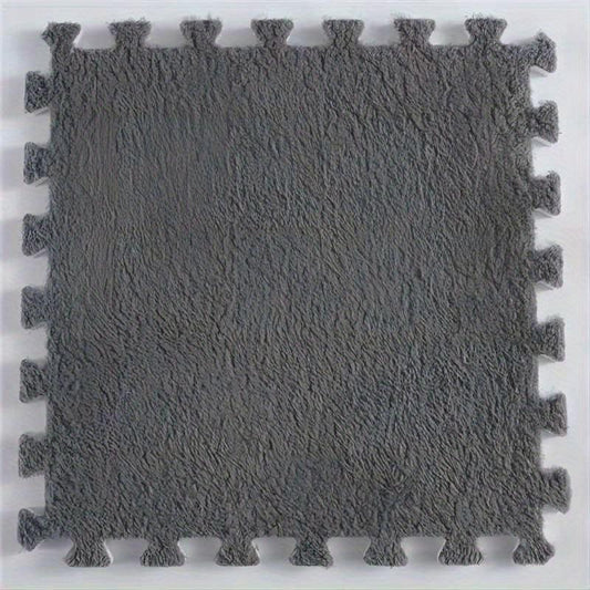 12pcs Plush Puzzle Foam Floor Mat Square Interlocking Carpet Fluffy Area Rug