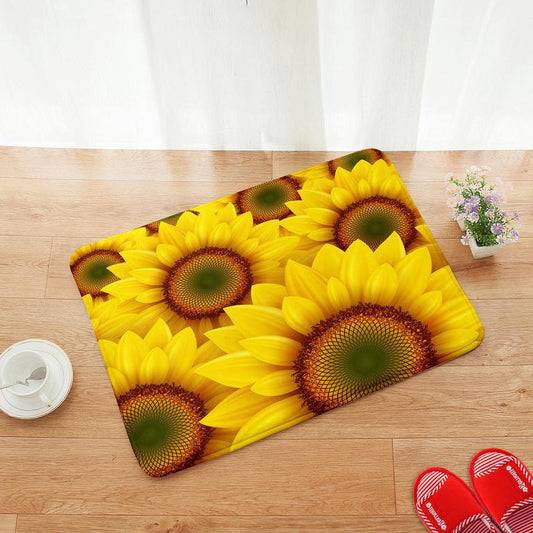 Soft Flannel Floor Mat Sunflowers Non-slip Waterproof Area Rugs