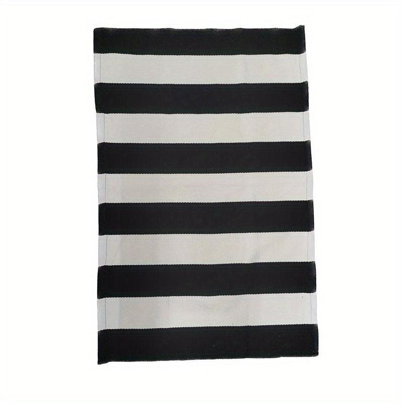 Striped Rug Indoor Outdoor Hand Woven Doormat Washable Layered Entryway