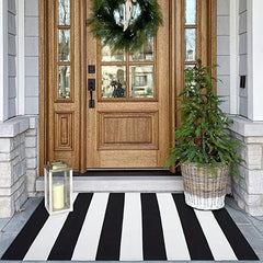 Striped Rug Indoor Outdoor Hand Woven Doormat Washable Layered Entryway
