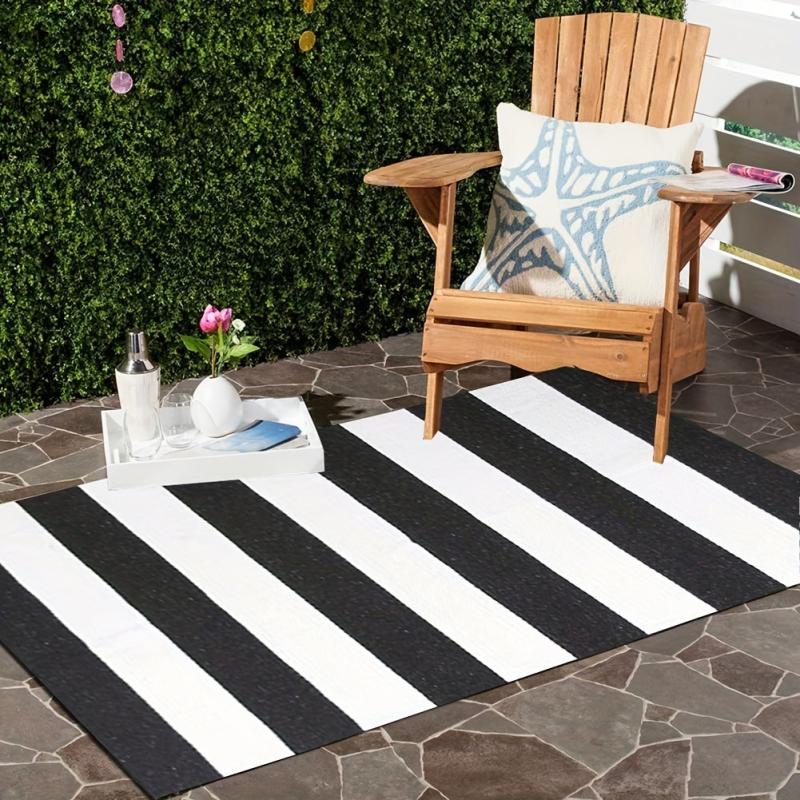 Striped Rug Indoor Outdoor Hand Woven Doormat Washable Layered Entryway