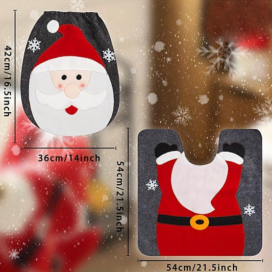 Christmas Toilet Cover Set Santa Snowman Reindeer Floor Mat Decoration