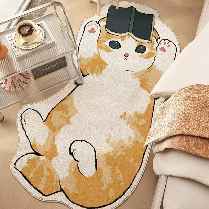 Cartoon Cat Bedside Carpet Plush Mats for Kids Bedroom and Home Decoration
