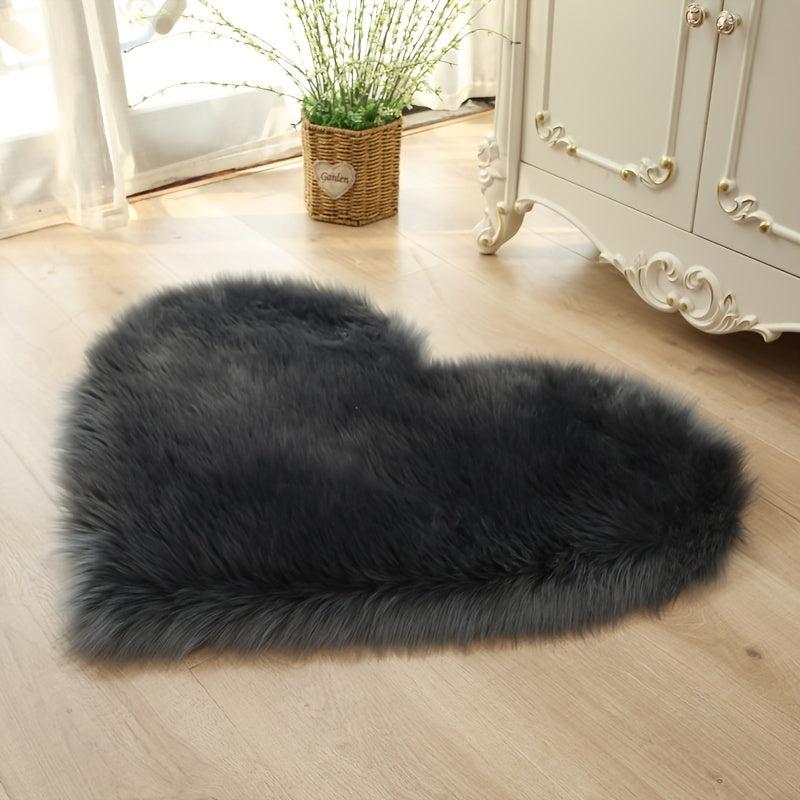 Heart Shaped Fluffy Area Rug Plush Faux Fur Carpet - Home Decor