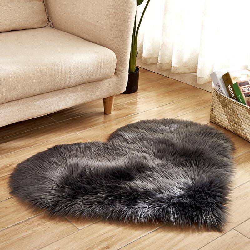 Heart Shaped Fluffy Area Rug Plush Faux Fur Carpet - Home Decor