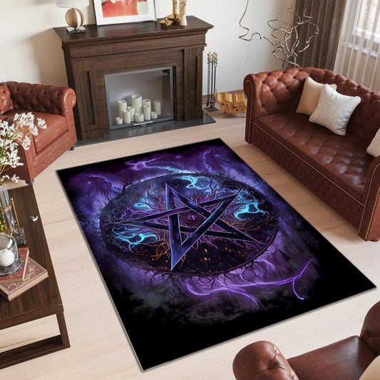 Halloween Gothic Pentagram Area Rug Easter Horror Floor Mat Anti-slip Carpet