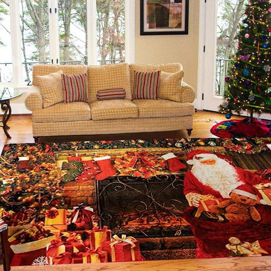 Indoor Christmas Area Rugs Non Slip Easy to Clean Low Profile Santa