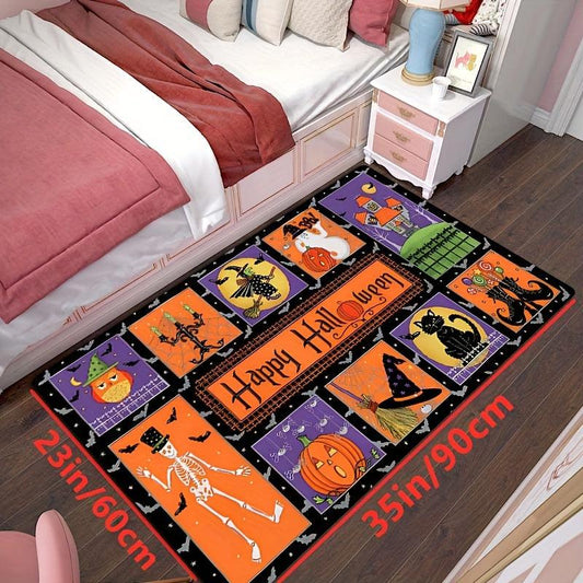 Gothic Halloween Area Rug Spooky Witch Horror Crystal Velvet Non-slip Soft Mat
