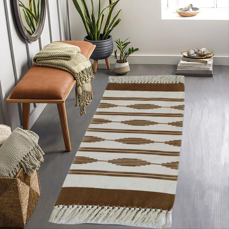Modern Geometric Tassel Floor Mat Soft and Durable for Living Room and Bedroom
