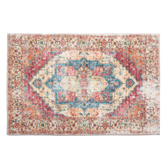 Stylish Orange Boho Floor Rug 2x3ft Machine Washable Non Slip