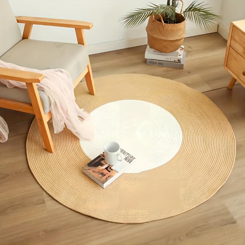 Nordic Circular Floor Mat Home Decor for Living Room - Round Natural Flax