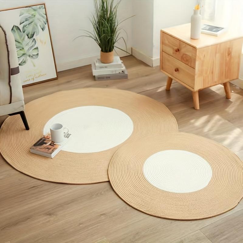 Nordic Circular Floor Mat Home Decor for Living Room - Round Natural Flax