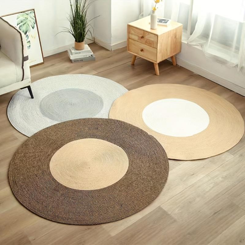 Nordic Circular Floor Mat Home Decor for Living Room - Round Natural Flax