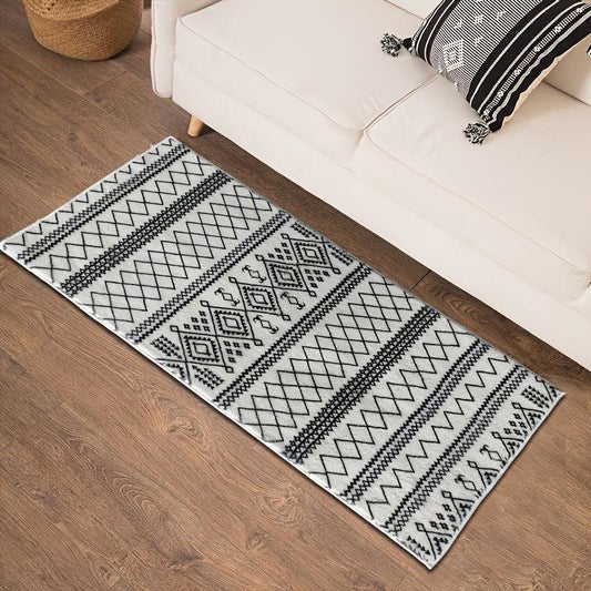 Geometric Cotton Area Rug Gray Throw Rug Foldable Washable Decorative Vintage