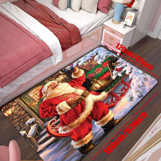 Merry Christmas Party Rug Non Slip Floor Mat Hand Washable