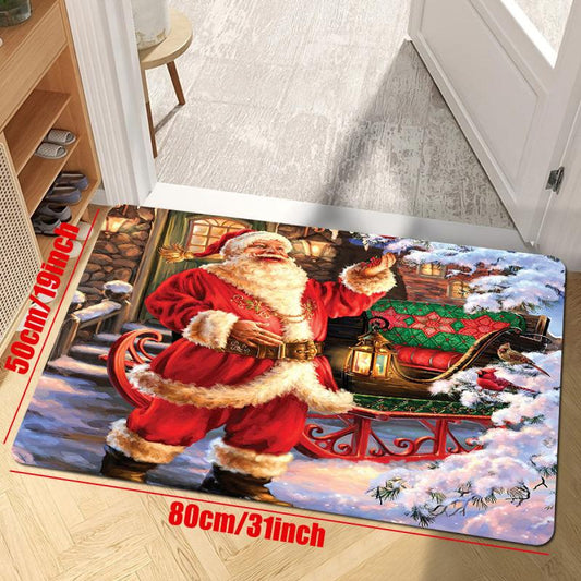 Merry Christmas Party Rug Non Slip Floor Mat Hand Washable