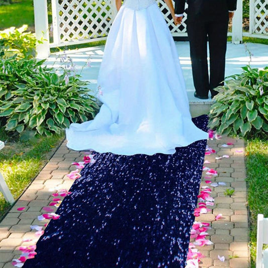 Navy Sequin Aisle Runner 4FTx15FT Glitter Wedding Ceremony Outdoor Bridal