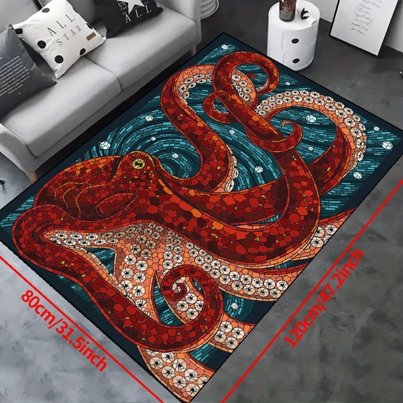 Octopus Pattern Non-slip Resistant Rug Machine Washable Bedroom Bathroom