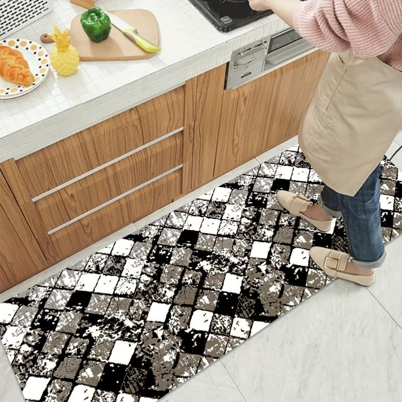 Geometric Anti-fatigue Kitchen Mat Non-slip Polyester Carpet Foam Mat