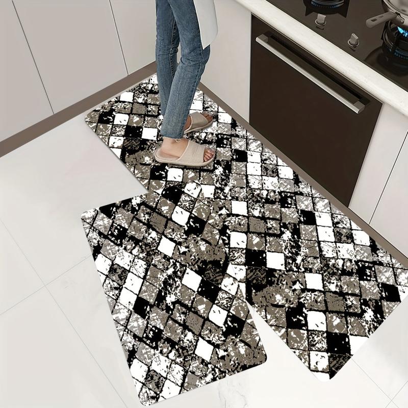 Geometric Anti-fatigue Kitchen Mat Non-slip Polyester Carpet Foam Mat