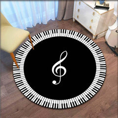 Music Note Print Round Area Rug Non Slip Washable Rug