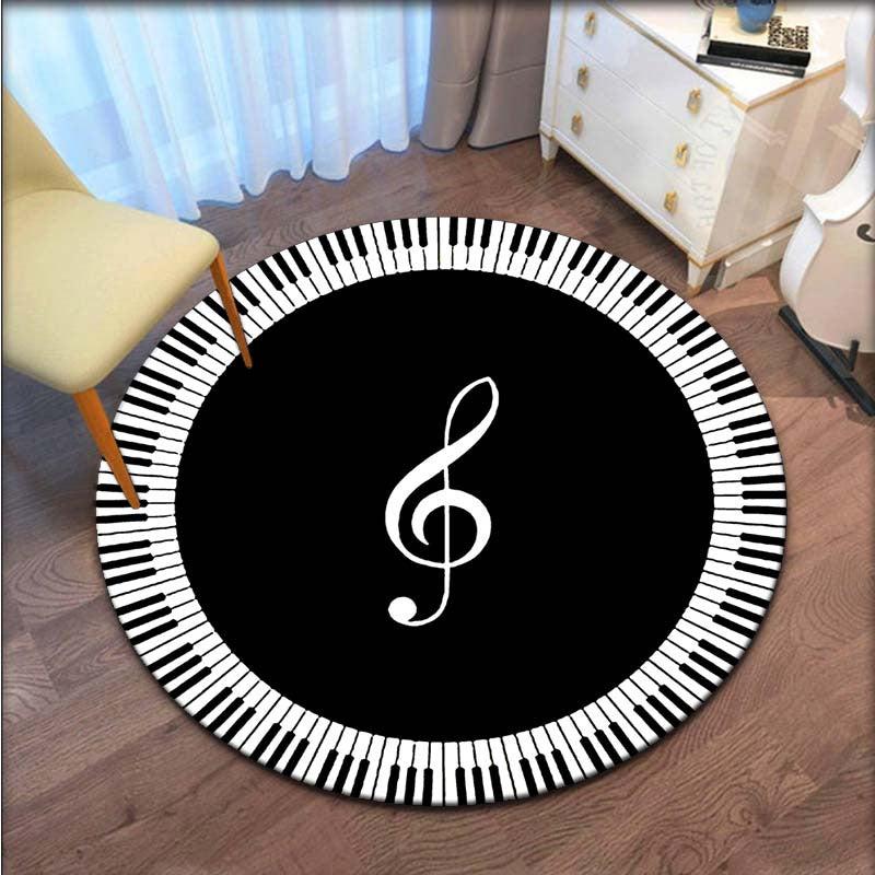 Music Note Print Round Area Rug Non Slip Washable Rug
