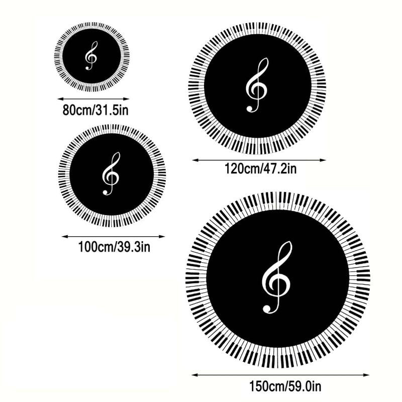Music Note Print Round Area Rug Non Slip Washable Rug