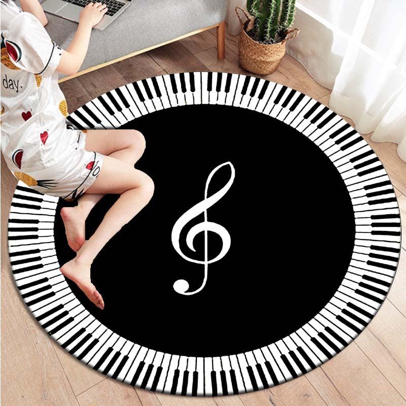 Music Note Print Round Area Rug Non Slip Washable Rug