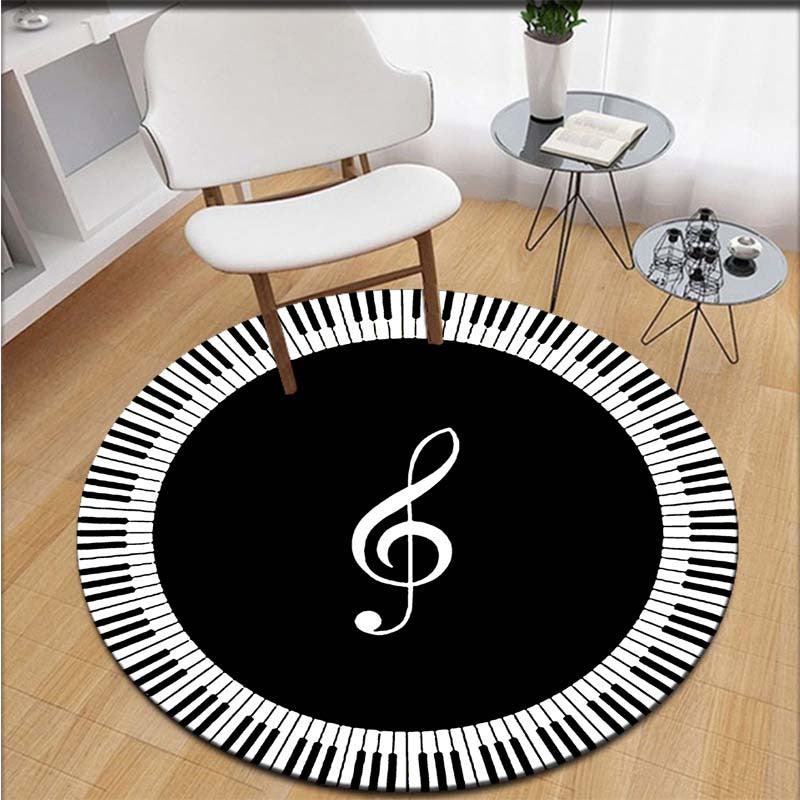Music Note Print Round Area Rug Non Slip Washable Rug