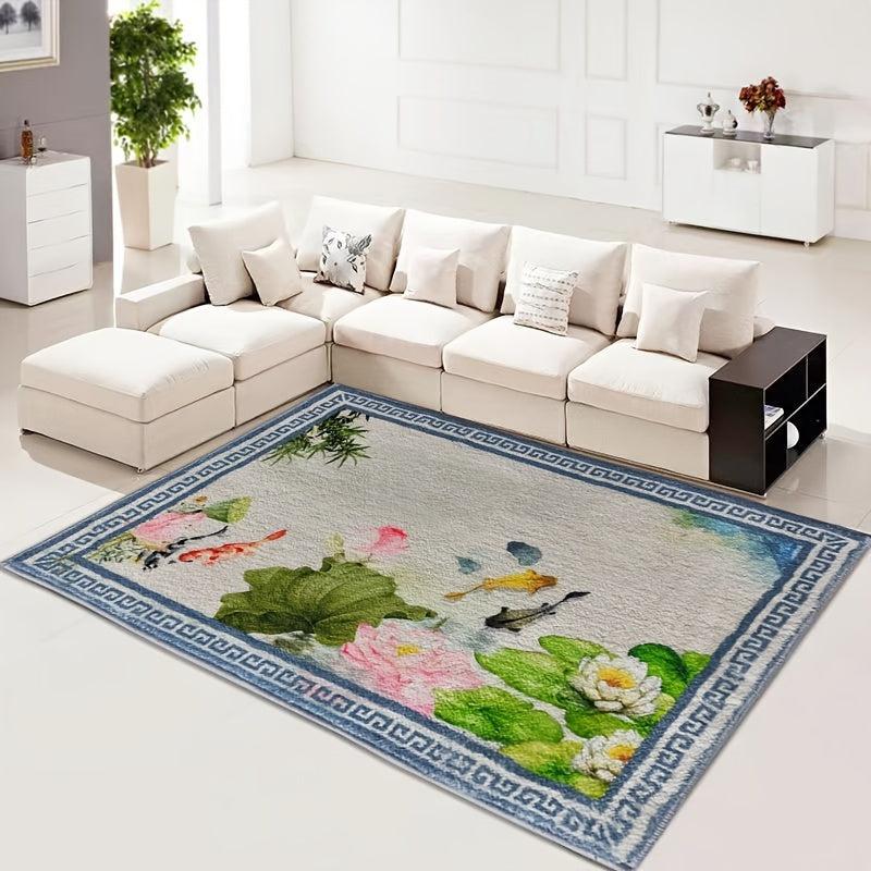 Lotus Pattern Cashmere Carpet, Fashionable Living Room Floor Covering