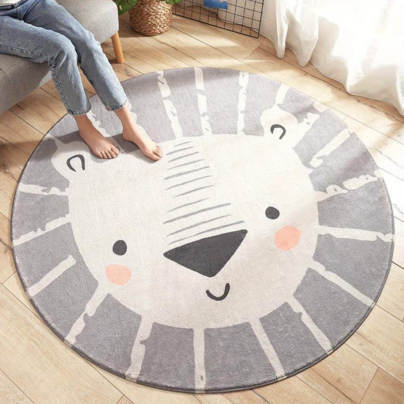 Kids Lion Round Area Rug Soft Plush Mat