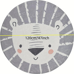 Kids Lion Round Area Rug Soft Plush Mat
