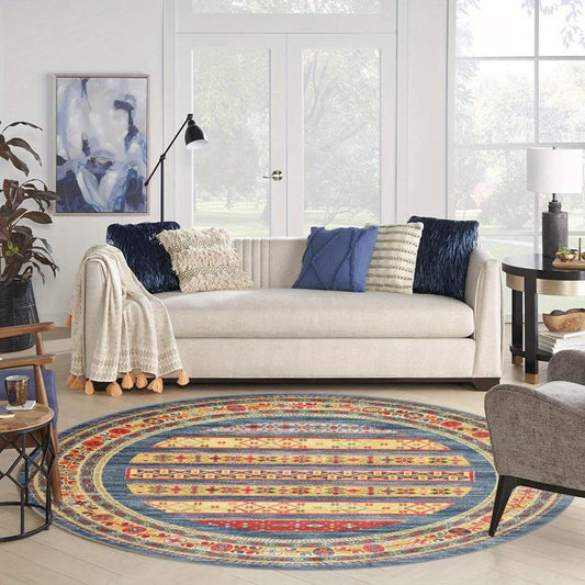 Multicolor Round Area Rug Tropical Botanical Easy Cleaning Non Slip Washable