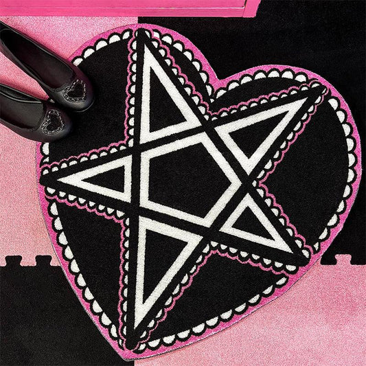 Pink Pentagram Heart Rug for Home Decor