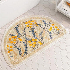 Soft Cashmere Semi Round Bath Rug Flower Pattern 49x78cm