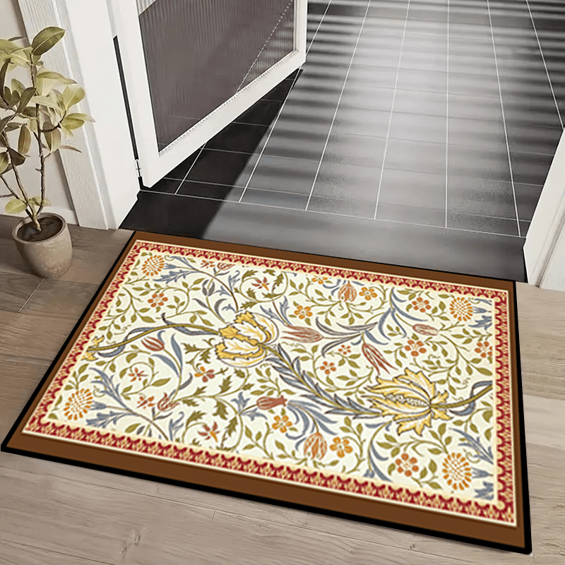 Modern Retro Floral Kitchen Rug Anti slip Memory Foam Mat Soft Anti Fatigue Rug