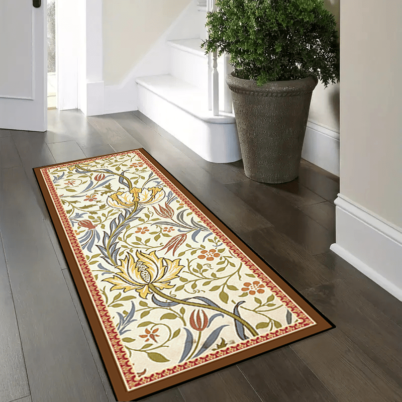 Modern Retro Floral Kitchen Rug Anti slip Memory Foam Mat Soft Anti Fatigue Rug